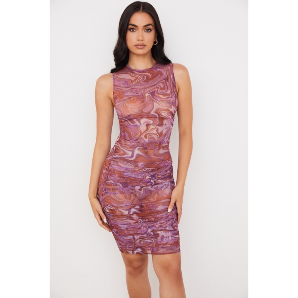 House of CB Elodie Purple Swirled Gathered Dress